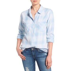 NWT Rails Carter Chambray Button Down Shirt XS Laguna Blue/White Tartan Plaid
